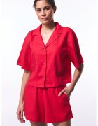 Penti Camasa crop din amestec de in - Rosu