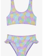 Penti Costum de baie cu doua piese - Albastru pastel/Violet/Galben mustar