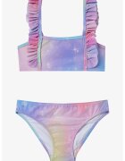 Penti Costum de baie din doua piese - cu volane - Violet/Galben pal/Roz prafuit