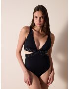 Penti Costum de baie intreg cu decolteu in V si decupaje - Negru
