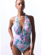 Penti Costum de baie intreg cu design floral - Verde/Roz/Albastru