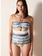 Penti Costum halter de baie intreg - Albastru prafuit/Crem