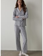 Penti Pijama cu pantaloni lungi si imprimeu - Alb/Gri