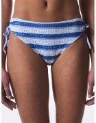 Penti Slip brazilian cu aspect tricotat - model in dungi si snur lateral - Alb/Albastru