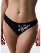 Penti Slip brazilian cu broderie - Negru/Alb optic