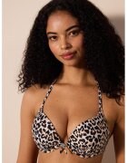 Penti Sutien cu animal print - Negru/Roz somon/Alb murdar
