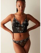 Penti Sutien cu cupe triunghiulare si flori brodate - Negru