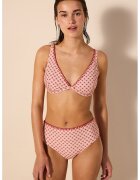 Penti Sutien de baie cu cupe triunghiulare - Roz pastel/Rosu inchis