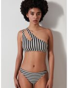 Penti Sutien de baie cu dungi si aspect stralucitor - Alb/Negru