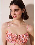 Penti Sutien de baie cu model floral si decupaj - Rosu/Alb/Roz