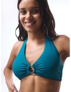 Penti Sutien de baie striat cu guler halter - Verde aquamarin