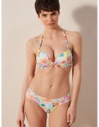 Penti Sutien push-up cu imprimeu grafic - Alb/Portocaliu/Turcoaz