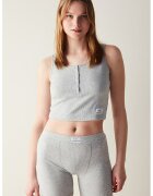 Penti Top de pijama striat cu aplicatie text discreta - Gri melange