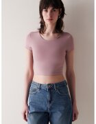 Penti Tricou crop cu model uni si decupaj pe partea din spate - Roz prafuit