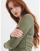 Pepe Jeans London Bluza cu decolteu in V si fenta cu nasturi - Verde aquamarin