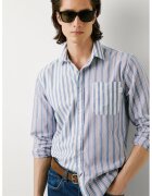 Pepe Jeans London Camasa in dungi cu buzunar pe piept - Alb/Visiniu/Albastru deschis