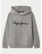 Pepe Jeans London Hanorac cu imprimeu logo si buzunar kangaroo - Gri melange/Bleumarin