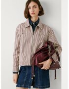 Pepe Jeans London Jacheta-camasa cu model in dungi si fermoar - Rosu/Alb fildes/Negru