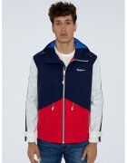 Pepe Jeans London Jacheta cu gluga si model colorblock - Rosu/Alb/Bleumarin