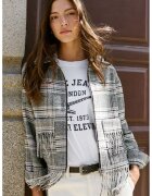 Pepe Jeans London Jacheta cu model in carouri si franjuri - Alb/Negru/Roz pastel