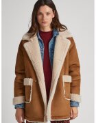 Pepe Jeans London Palton din piele intoarsa ecologica cu buzunare aplicate - Maro