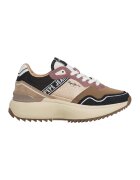 Pepe Jeans London Pantofi sport cu talpa wedge si garnituri din piele intoarsa - Auriu/Negru/Maro deschis