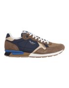 Pepe Jeans London Pantofi sport cu talpa wedge si garnituri din piele intoarsa - Maro deschis/Bleumarin