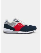 Pepe Jeans London Pantofi sport de piele ecologica si piele intoarsa sintetica - Rosu/Bleumarin