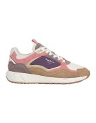 Pepe Jeans London Pantofi sport din piele intoarsa cu insertii din plasa - Alb/Maro deschis/Ametist
