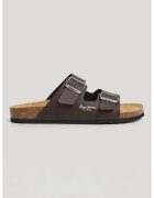 Pepe Jeans London Papuci de piele ecologica cu catarame - Maro inchis