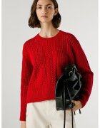 Pepe Jeans London Pulover cu model torsade si decolteu rotund - Rosu