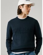 Pepe Jeans London Pulover texturat cu logo in relief - Bleumarin