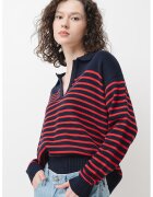 Pepe Jeans London Pulover tricotat cu dungi - Rosu/Bleumarin