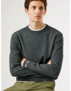 Pepe Jeans London Pulover uni cu margini striate - Gri inchis melange