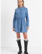 Pepe Jeans London Rochie de in si bumbac cu model in carouri Nicola - Albastru royal/Alb optic