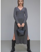 Pepe Jeans London Rochie din amestec de lana cu slituri laterale Izabel - Gri