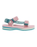 Pepe Jeans London Sandale cu logo - Roz prafuit/Verde persan