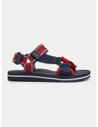 Pepe Jeans London Sandale cu velcro si imprimeu logo - Rosu/Bleumarin