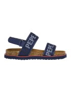 Pepe Jeans London Sandale de piele ecologica si material textil cu logo - Albastru inchis
