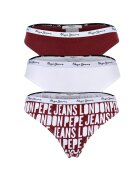 Pepe Jeans London Set de chiloti tanga uni si cu model - 3 perechi - Rosu/Alb