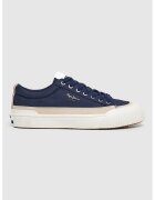 Pepe Jeans London Tenisi cu insertii din piele intoarsa - Alb fildes/Bleumarin
