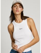 Pepe Jeans London Top cambrat cu logo brodat Marian - Alb