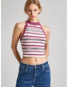 Pepe Jeans London Top crop cu model colorblock - Roz prafuit