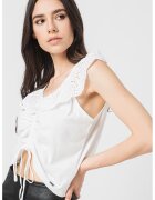 Pepe Jeans London Top cu volane cu dantela Sangallo Buffi - Alb