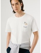 Pepe Jeans London Tricou cu decolteu la baza gatului si buzunar pe piept - Alb murdar