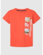 Pepe Jeans London Tricou cu decolteu la baza gatului si imprimeu - Alb/Portocaliu mandarina