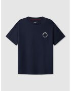 Pepe Jeans London Tricou cu decolteu la baza gatului si imprimeu grafic - Alb fildes/Albastru ultramarin