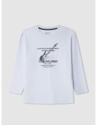 Pepe Jeans London Tricou cu decolteu la baza gatului si imprimeu grafic - Alb optic/Gri inchis