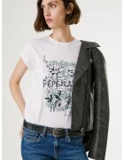 Pepe Jeans London Tricou cu decolteu la baza gatului si imprimeu logo - Alb/Negru/Turcoaz