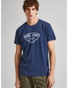 Pepe Jeans London Tricou cu decolteu la baza gatului si imprimeu logo - Albastru
